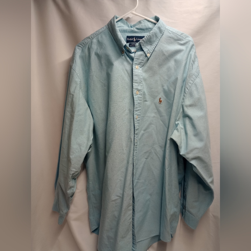 Ralph Lauren Dress Shirt Men's Size 18 34/35‎ Blue Flesh Pony Oxford Long Sleeve